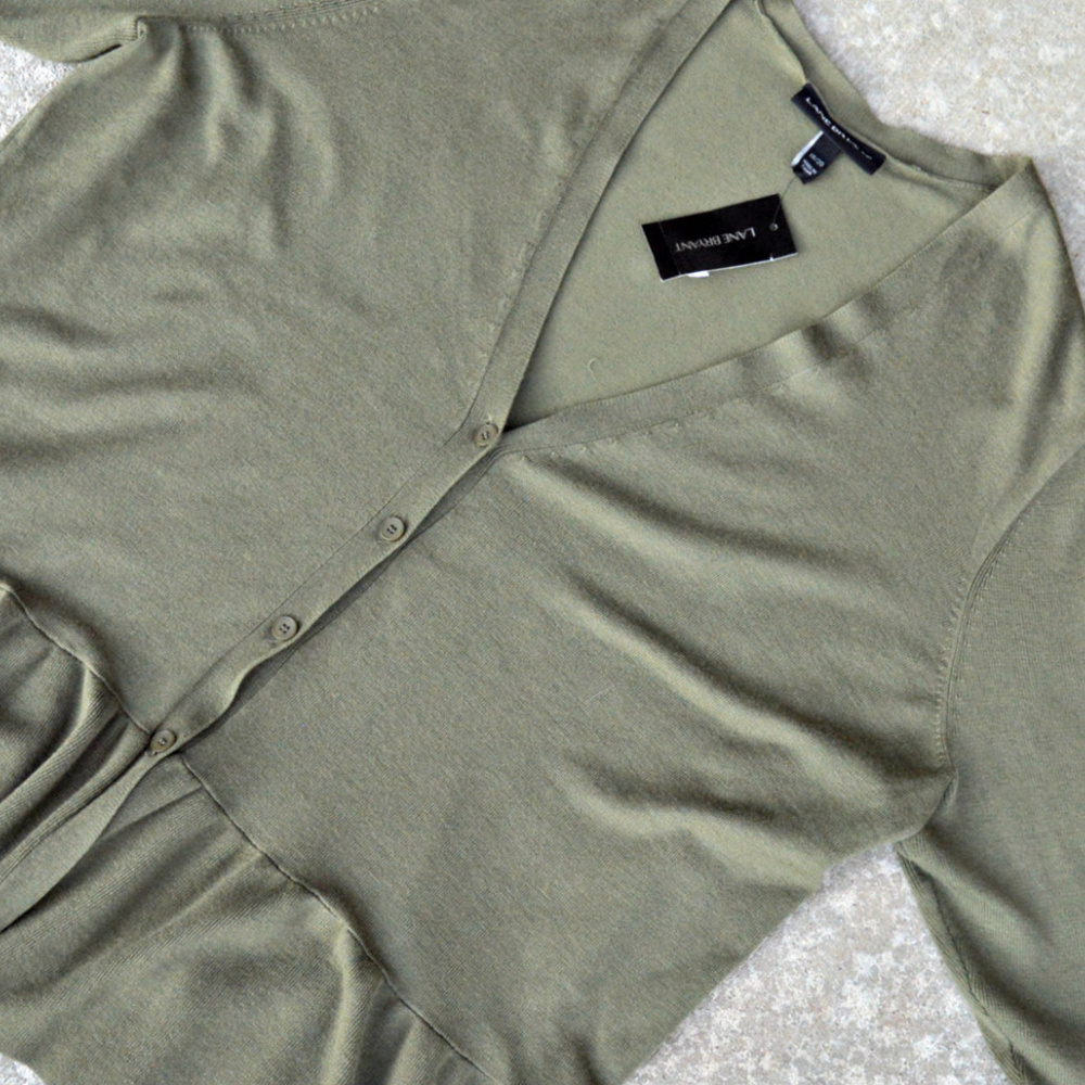 Lane Bryant ruffle-sleeve cardigan in olive green - Picture 4 of 6